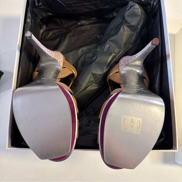 YSL Tribute Yves Saint Laurent  Beige Multicolor Suede Sandal Heels EU 39 US 9 - Picture 6 of 9